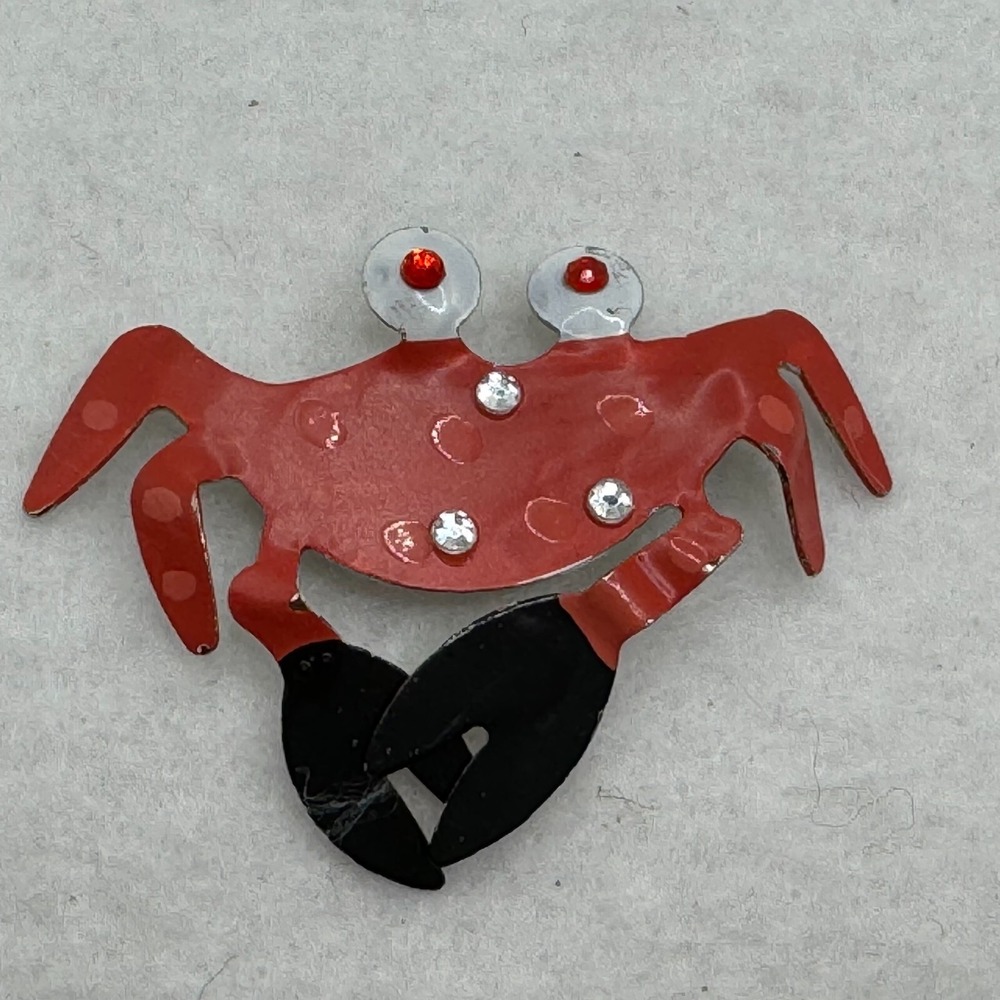 Carrette by Ganze Ocean Crab Red Rhinestone Cute Handcrafted Art Work Brooch Pin